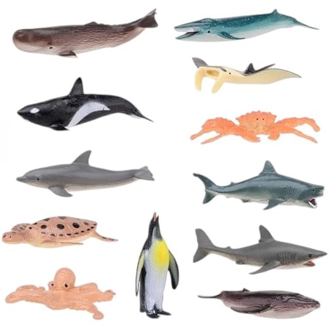 EDUCATIONAL ANIMALS SET FOR KIDS, 12 FIGURES PER SET, 4 COLLECTIONS - FARM, DINOSAUR, OCEAN AND WILD (OCEAN)